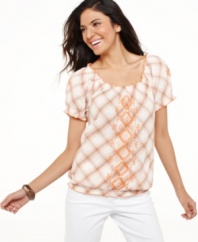 A pretty plaid pattern and delicate embroidery update Style&co.'s essential peasant top!