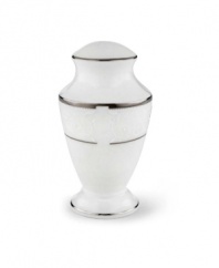 This elegant salt shaker is accented with a delicate flourish of vine-like, white-on-white imprints with raised, iridescent enamel dots. From Lenox's dinnerware and dishes collection. Qualifies for Rebate