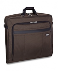 Dress up for weekend weddings and short business trips with Hartmann's luxurious overnight garment bag. Suits and dresses come out looking fresh and virtually wrinkle-free thanks to a universal hanger trolley with secure clamp. A selection of pockets helps organize accessories, while a detachable over-the-door hook comes in handy for hotel room convenience. Limited lifetime warranty.