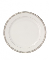 Endlessly elegant, Mikasa's Infinity Band round platter features fine white porcelain trimmed with ribbons of platinum and dots.