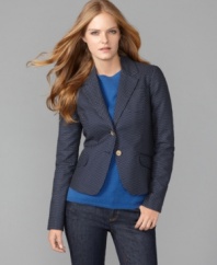 Connect the dots in this fitted, printed blazer from Tommy Hilfiger! Pair it with jeans for the weekend or keep it crisp with a shift dress for work.
