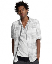 Roll up your sleeves and keep it open, this shirt from Bar III looks best when it's unstructured and loose.