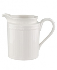 Distinguished by rich relief patterns in milky white china, the Cellini collection brings European classicism to the table. Ridged creamer features a unique indented rim and braided design. Microwave and dishwasher safe.