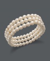 Channel the look of style icon Audrey Hepburn in this chic cuff. Charter Club bracelet features three polished rows of cream-colored plastic pearls set in mixed metal. Bracelet stretches to fit wrist. Approximate diameter: 2-1/4 inches.