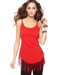 Fringe trim and braided straps allude to a boho-rock look with this Andrew Charles top -- pair it with leather leggings or skinny jeans to up the edge!
