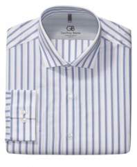 With a sleek, slim style, this striped shirt from Geoffrey Beene is a modern addition to your work rotation.