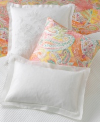 With tropical hues and paisley swirls, the Jamaica collection brings a sunny Caribbean cheer to the bedroom. Decorative pillow has sleek silk body with white cotton voile cover. Bead-tipped self ties. Back closure. (Clearance)