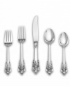Rich with ornamentation, the Grande Baroque flatware set from Wallace's collection of place settings is a perfect example of French refinement in luxurious sterling silver. An heirloom generations will admire at formal parties and holiday meals.