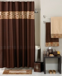 In folds of rich chocolate accented with a stimulating geometric pattern, this shower curtain lends artful elegance to the rest of the Precision Collection.