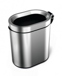 Trash has never looked so tidy! The simplehuman Open Oval garbage can features sleek polished steel construction that keeps your trash bag and its contents out of sight, out of mind. An ideal size for under desks, sinks and other tight spaces.