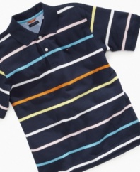 What a colorful character. His personality and style will stand out in this preppy polo shirt from Tommy Hilfiger.
