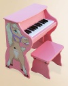 An adorable toddler piano sits on the ground and can easily be raised into an upright as a child grows. For ages 3 and up Horse decoration on one side Makes chime-like piano sounds Songbook included with classic songs Keys spaced to teach proper finger placement Removable color-coordinated strip guides small fingers from chord to chord Hardwood/hardboard 17W X 10¾H X 10½D Imported