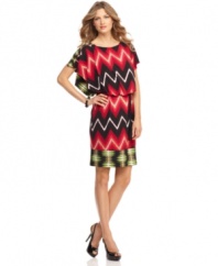 Lively prints and a fashion-forward silhouette makes this Maggy London dress the perfect pick for parties and fun occasions. Kimono sleeves and a blouson-style bodice up its appeal.