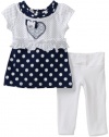 Nannette Baby-Girls Infant Polka Dot Capri Set, White/Navy, 24 Months
