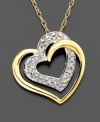 Heart to heart. Shimmering round-cut diamonds (1/10 ct. t.w.) combine perfectly on this 14k gold diamond heart pendant for an exquisitely elegant look. Diamond necklace with chain, measures 18 inches; drop measures 1/2 inch.