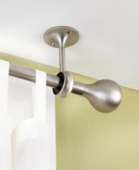 Hanging drapes or curtains in hard-to-fit places is not a problem with these convenient ceiling mount brackets. Each bracket secures into the ceiling or wall to create a sturdy system of support for your hanging rod. Featuring a versatile matte finish, these metal brackets complement most styles of decor.