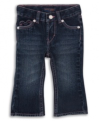 These bootcut jeans from Levi's are effortlessly adorable and come with heart stitch detail fro your saccharine sweetie.