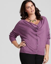 This Eileen Fisher organic cotton sweater puts a creative spin on the always-essential cardigan, fashioned with a plunging cowl neckline for an elegant drape.