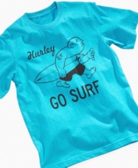 Surfs up! He'll let everyone know he's rather be running for the waves in this rad tee shirt from Hurley.