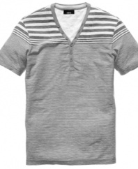 Raise the style Bar. This henley t-shirt is ready to go with your seasonal style.