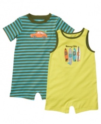 Catch a big one! Get him ready to roll with an adorable surf-themed romper from this Carter's 2-pack.
