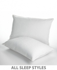The unique design of the Down Enhance(tm) provides the softness and adjustability of down plus comfortable support for all sleep positions.  Featuring an inner down-filled sleeve through the heart of the pillow surrounded by more fluffy down fill for ultimate comfort. A 300 thread count 100% cotton Barrier Weave(tm) fabric cover keeps the down secure. Only Pacific Coast® Down is Hyperclean®, which means dust, dirt and allergens have been removed. Also includes a zippered cover for more pillow protection.