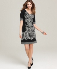 An global-glam print enlivens a chic, simple silhouette. Style&co.'s dress looks great for traveling and home alike!