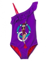 Little Marc Ruffled Asymmetrical Mailot Swim Suit - Sizes 2-12