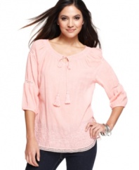 Pair BandolinoBlu's lace-trimmed peasant tunic with your favorite jeans for a new, boho-chic look!