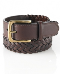 You'll get a lot of mileage out of this casual leather belt from Club Room thanks to the classic braided herringbone design that works with everything in your wardrobe.