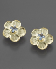 A fresh accent for a bright young flower herself. Earrings in 14k gold with sparkling blue crystal accents.