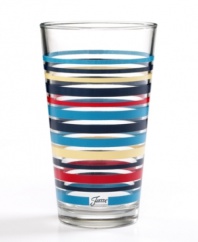 Your daily dose of retro charm! Created exclusively for Macy's, these colorful ringed drinking glasses are simple, fun and undeniably hip. Mix and match!