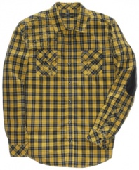 Classic plaid gets an update. Elbow patches add modern appeal when you sport this LRG shirt.