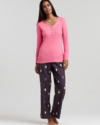 An oh-so-adorable pink henley and plaid pajama pants with deer graphics and Oh Deer Me print all over. Exclusively at Bloomingdale's.