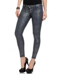 Night-out ensemble's been foiled again? Not with GUESS? metallic-shine jeans! Pair it with a beaded top for a hot look!
