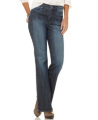 These DKNY Jeans feature a well-worn wash and a timeless bootcut silhouette for the look of vintage favorites!