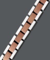 Mix and match your style in bold design with a hint of color. This unique men's bracelet features a chic, rectangular link set in stainless steel and brown ion-plated stainless steel. Approximate length: 8-1/2 inches.