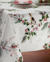 Elegantly dress your table this season with the Lenox Winter Song placemat. Collection features an idyllic winter scene in which songbirds chirp among pine cones and holly berries. Coordinating dinnerware is also available. (Clearance)