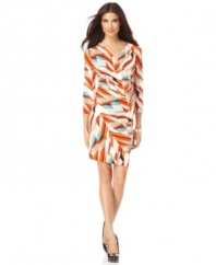 In a bright geometric print, this Calvin Klein wrap-style dress is perfect for a chic desk-to-dinner look!