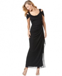 A beautiful draped silhouette lends a romantic look to this special occasion dress from Alex Evenings.