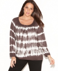 Get far-out style with INC's long sleeve plus size top, rocking a tie-dye print with sequins!
