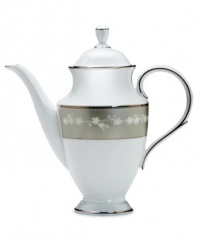 Your guests will linger over the beauty of this bone china coffee pot finely decorated with a delicate floral design with textured white beads and elegant platinum trim. From Lenox's dinnerware and dishes collection. Qualifies for Rebate