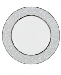 At once formal and festive, the Pearl Beads accent plate sets a celebratory tone in fine bone china wrapped in bands of shimmering platinum. Swirling white dots adds a sense of playfulness to an elegant Lenox dinnerware collection. Qualifies for Rebate