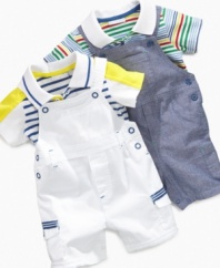 Stripes keep him stylish and make everyone smile with this precious shirt and coverall set from First Impressions.