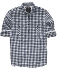 Check yourself in this crisp, patterned shirt from Guess.