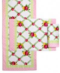 More than fresh, Homewear's easy-care Rose Trellis placemats are crisscrossed with luscious blossoms and trimmed in peppy dots to outfit casual tables with ease.