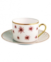 Bold starbursts and a gold, sculpted handle embellish this striking teacup from Bernardaud.