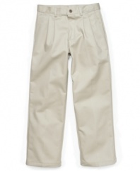 These uniform-friendly twill pants from Izod offer handsome style in a slimmed-down package!
