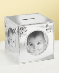 A penny saved. Fill the openings of this lovely First Impressions cube bank with photos of your little one and make saving a fun lesson to learn!
