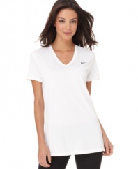 Nike's Dri-FIT tee keeps you cool & comfy as you get in shape! Pair it with leggings or workout pants for the ultimate athletic ensemble.
